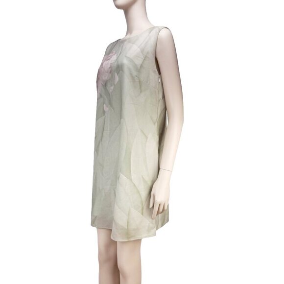 LE GALERISTE Silk Pastel Art Print Shift Green Sleeveless Mini Summer Dress sz M - Picture 3 of 7